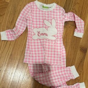 Pink Checkered Kids Pajamas with Bunny Design personalized “Emma”